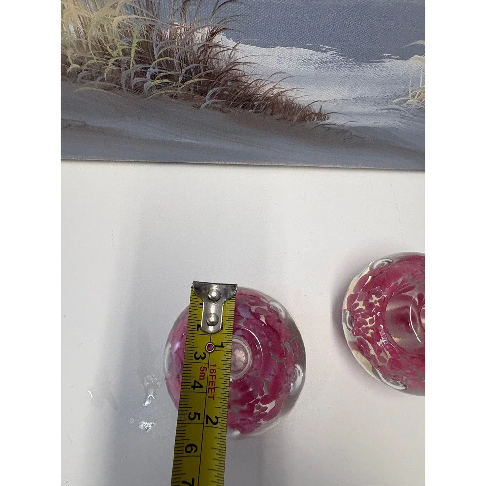 Zimmerman Art Glass Pink Floral Controlled Bubble Candle Holder Set of 2 Indiana